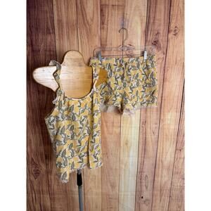 JOY Organic Gauzey Cotton Lemon Leaves Pajama Lounge Set Size L